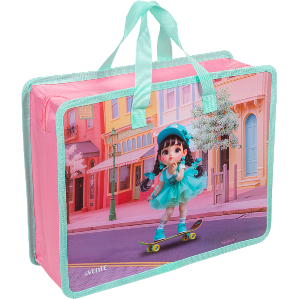 Папка для тетрадей, ИЗО и технологии "deVENTE. Chic City Girls" A4 (33,5x26x10 см) с текстильным расширением 10 см, на молнии сверху, пластик 400 мкм, текстильные ручки, в пластиковом пакете