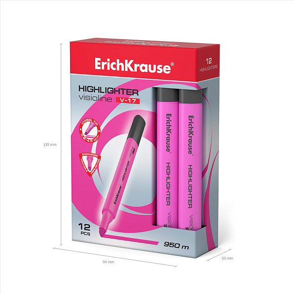 Маркер-текстовыделитель ErichKrause Visioline V-17 Neon, розовый (в коробке )