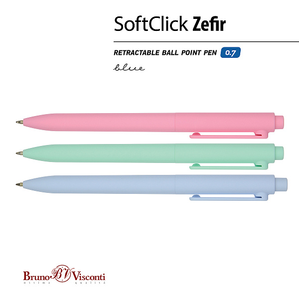 Ручка шариковая автомат. 0,7 мм "SoftClick.Zefir", СИНЯЯ