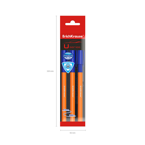 Ручка шариковая ErichKrause® U-109 Orange Stick&Grip 1.0, Ultra Glide Technology, цвет чернил синий (в пакете по 3 шт.)