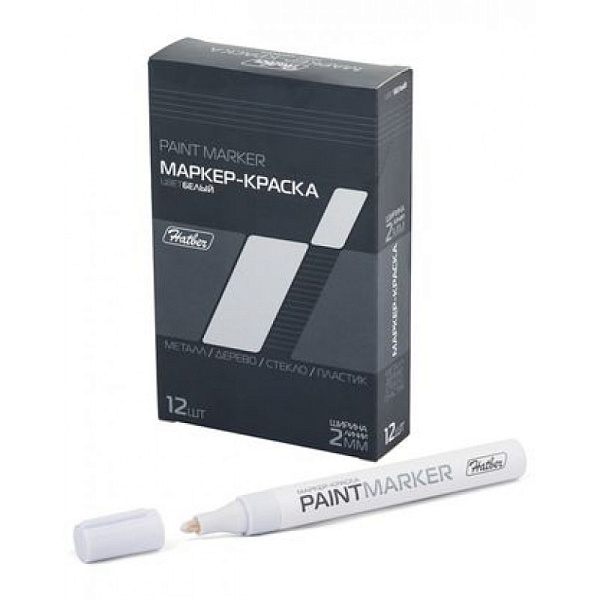 Маркер-краска 4 мм белый Hatber метал. корпус закругл.