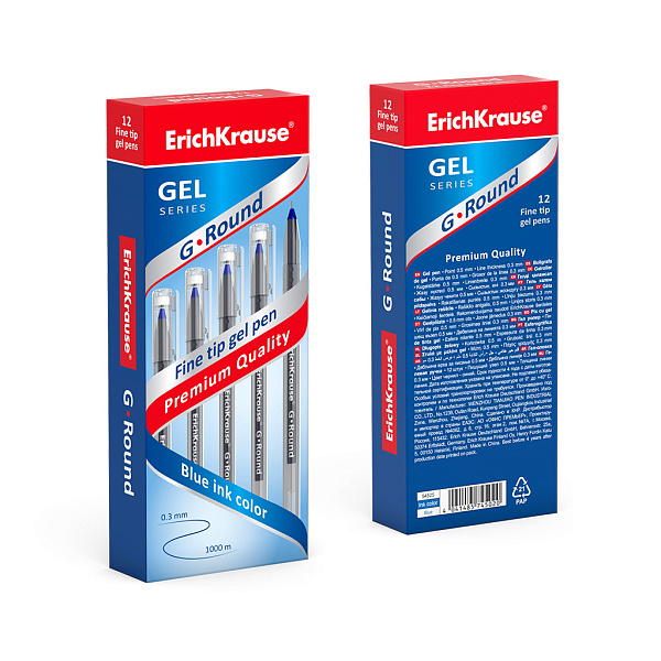 Ручка гелевая 0,5 мм ErichKrause G-Round Stick Classic СИНЯЯ (в коробке по 12 шт.)