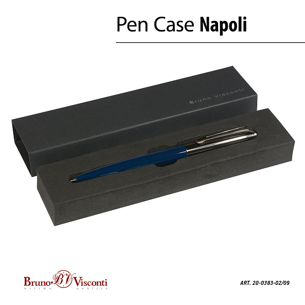 РУЧКА "NAPOLI" В ПОДАРОЧНОМ ФУТЛЯРЕ, 1,0 ММ, СИНЯЯ (корпус син и вор ст, футляр черный) (10702070/060324/3096931,КИТАЙ)