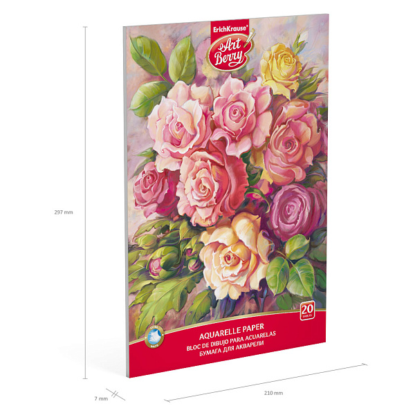 Альбом д/рис. 20 л. на клею ArtBerry® Розы, А4, с бумагой для акварели 