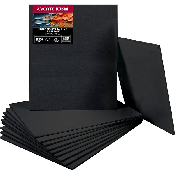 Холст на картоне 25x30 см грунтованный "deVENTE. ART" 100% хлопок 280 г/м², мелкое зерно, цвет черный, термоусадочная пленка