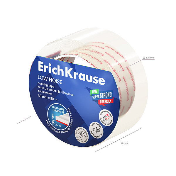 Клейкая лента упаковочная 48 мм * 50 м ErichKrause Low noise, повышенной прозрачности, бесшумная, (в пленке по 1шт.)