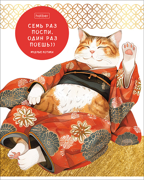 Тетрадь 48 л. кл. "Мудрые котики" 65г/кв.м на скобе 5 диз.в блоке скругл.углы