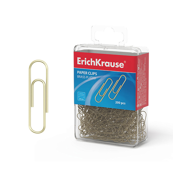 Скрепки 28 мм 200 шт медн. пластик. коробка ErichKrause