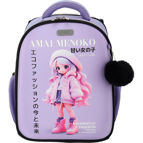 Рюкзак "deVENTE. Junior. Amai Menoko" школьный жесткий 35x27x13 см (14 л) вес 800 г, плотный износостойкий полиэстер с водоотталкивающей пропиткой, 2 отделения (одно отделение на молнии с разделителями для учебников и органайзером, другое отделение н