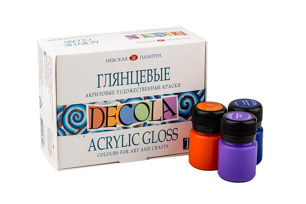Акрил 12 цв. 20 мл. глянцевый.DECOLA