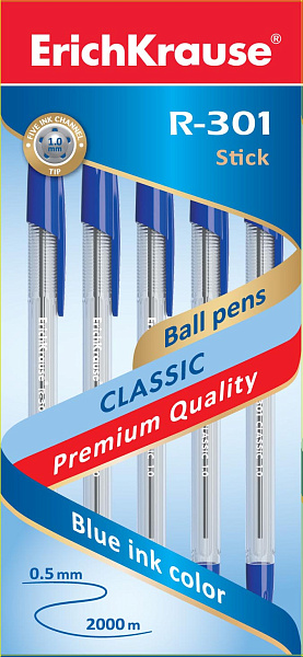 Ручка шариковая ErichKrause® R-301 CLASSIC 1.0 Stick синяя (22029)