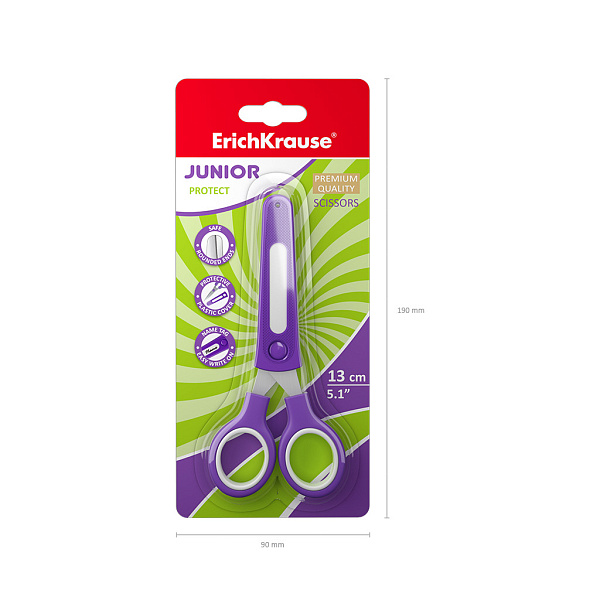 Ножницы 130 мм ErichKrause Junior Protect, с пластиковым чехлом и именным стикером, ассорти (в блистере по 1 шт.)