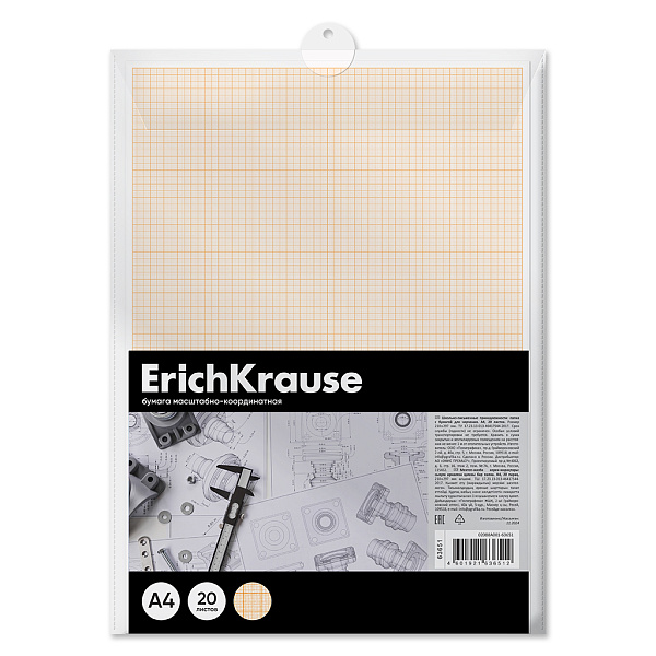 Бумага масштабно-координатная в пластиковой папке ErichKrause, А4, 20 листов
