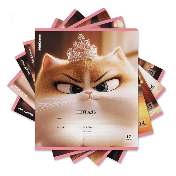 Тетрадь 12 л. кл. ErichKrause Prima Cat, выборочный УФ-лак c глиттером (в плёнке по 10 шт.)_MIX-PACK