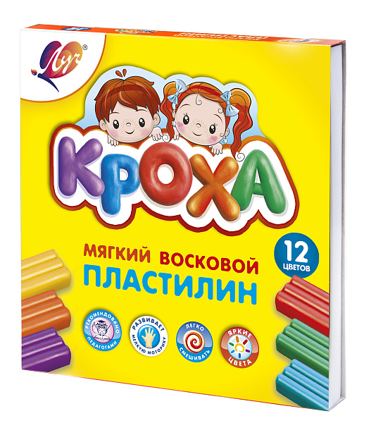 Пластилин 12 цв. Луч мягкий (восковой) "Кроха" 