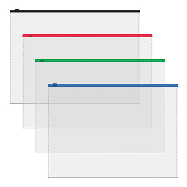 Папка на молнии А4 Zip-пакет ErichKrause Fizzy Clear c цветной молнией, прозрачный, пластик.,ассорти