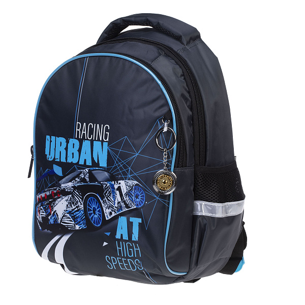 Рюкзак Hatber PRIMARY SCHOOL-Скорость и мощь- 38,5Х26Х17СМ полиэстер нагрудная стяжка светоотраж. 2 отделения 2 кармана и 1 потайной на спинке