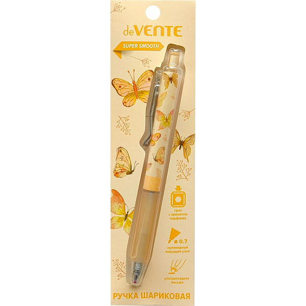 Ручка шариковая автоматическая 0,7 мм "deVENTE. Aroma Perfume" СИНЯЯ, ультра гладкое письмо, пластиковый корпус с клипом и ароматизированным каучуковым держателем с нотками цветов и пряностей, в блистерной упаковке