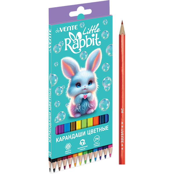 Карандаши 12 цветов "deVENTE. Little Rabbit" 2М, диаметр грифеля 2,8 мм, шестигранные, в картонной коробке