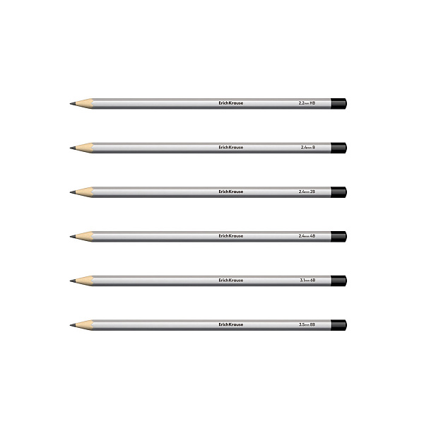 Набор из 6 чернографитных карандашей ErichKrause Art, шестигранных, HB, B, 2B, 4B, 6B, 8B (в коробке)