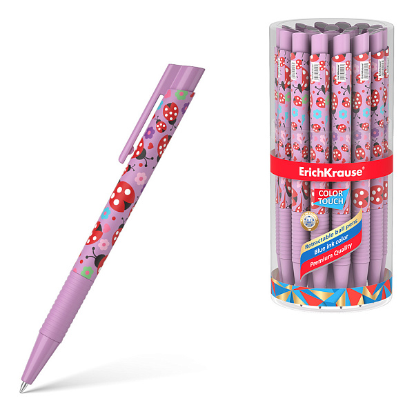 Ручка шариковая автомат. ErichKrause ColorTouch Matic&Grip Ladybug 0.7, СИНЯЯ (в тубусе по 24 шт.)