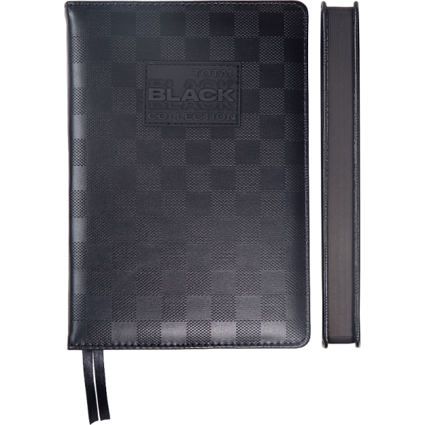 Ежедневник 2027 "deVENTE. TOTAL BLACK" A5 (145 ммx205 мм) 336 стр, черный паттерн в клетку, белая бумага 70 г/м² в линейку с черным срезом, печать в 2 краски, твердая обложка из искусственной кожи с поролоном, отстрочка, аппликация rubber patсh, черн