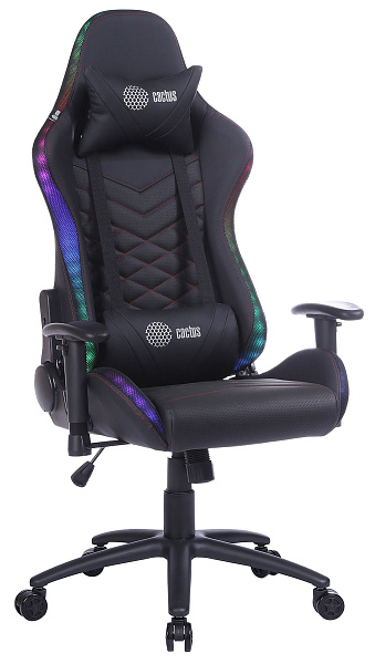 Кресло игровое Cactus CS-CHR-0099BLR с RGB-подсветкой черный/красный эко.кожа с подголов. крестов. с