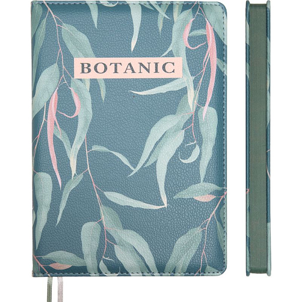 Ежедневник недат. А5 "deVENTE. Botanic" оливковый 272 стр, белая бумага 70 г/м² с оливковым срезом, печать в 2 краски, твердая обложка из искусственной кожи с поролоном, цветная печать, отстрочка, перфорация, закругленные уголки, 2 ляссе, в термоусад
