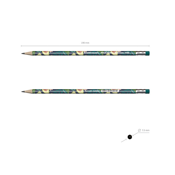 Карандаш ч/г HB ErichKrause Avocado с ластиком трехгранный 