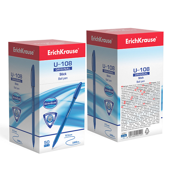 Ручка шариковая ErichKrause® U-108 Original Stick 1.0, Ultra Glide Technology, цвет чернил синий (в коробке по 50 шт.)