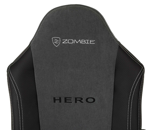 Кресло игровое Zombie Hero серый ткань/эко.кожа крестов. пластик
