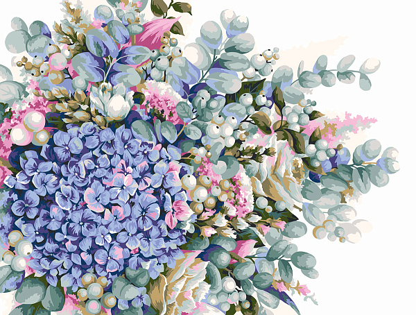 Картина по номерам 40*30 "Акварельный букет с гортензией" "ФРЕЯ"