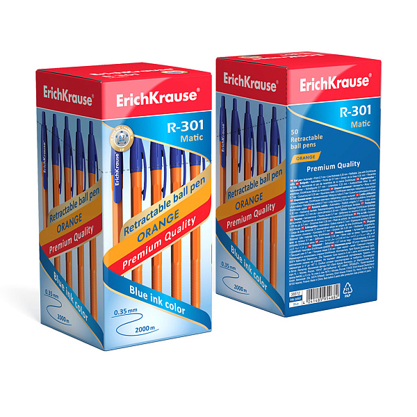 Ручка шариковая автоматическая ErichKrause® R-301 Orange Matic 0.7, цвет чернил синий (в коробке по 50 шт.)