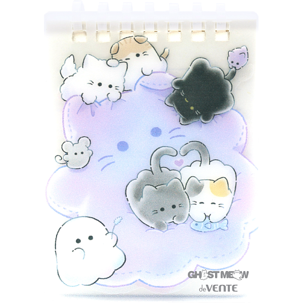 Блокнот "deVENTE. Ghost Meow" A7 80 л. лин. пластиковая обложка на пластиковой спирали,  белая бумага 80 г/м², цветная печать, в пластиковом пакете