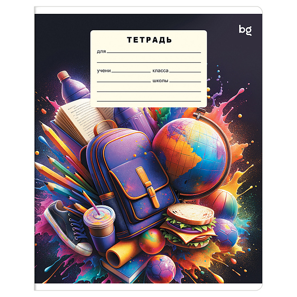 Тетрадь А5 12 листов в клетку, BG "Super Mix", обложка мелованный картон, вд-лак, 60 г/м2