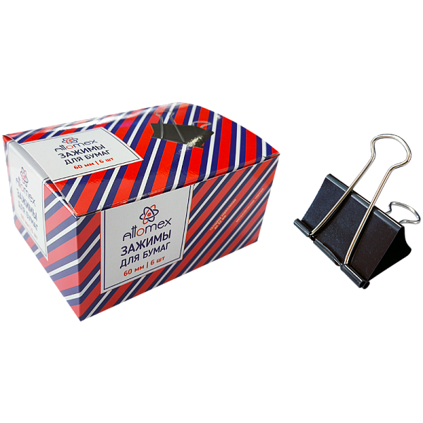 Зажим для бумаг 32 мм "Attomex" металлический (60 мм) черный, 6 шт в картонной коробке