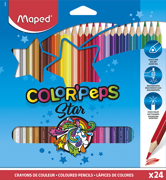 Карандаши 24 цв. Maped COLOR'PEPS из липы,  треугол., ударопроч. грифель