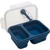 Ланчбокс складной герметичный "deVENTE" темно-синий, прямоугольный с 2-мя отдел. 1000 мл, 21,5x15x7,5 см, в сложенном виде высота 4 см, силиконовый, с пластиковой крышкой, с пластиковой вилкой-ложкой в комплекте,