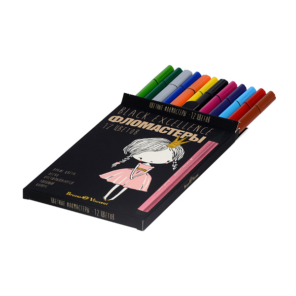 Фломастеры 12 цв. "BLACK EXCELLENCE"  4 ВИДА