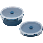 Ланчбокс складной герметичный "deVENTE" темно-синий, круглый, 1200 мл, диаметр 18 см, высота 8 см, в сложенном виде высота 2,5 см, силиконовый, с пластиковой крышкой, с отвестием вентиляции и силиконовой заглушкой