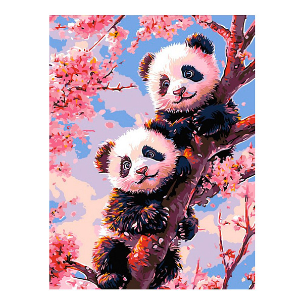 Картина по номерам холст на подрамнике 30*40 см "Панды на сакуре"