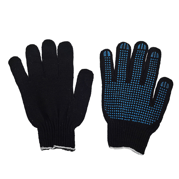 Перчатки х/б с ПВХ размер 9, 5 нитей, 10 класс, точка, ЧЕРНЫЕ, 22,5-23 см