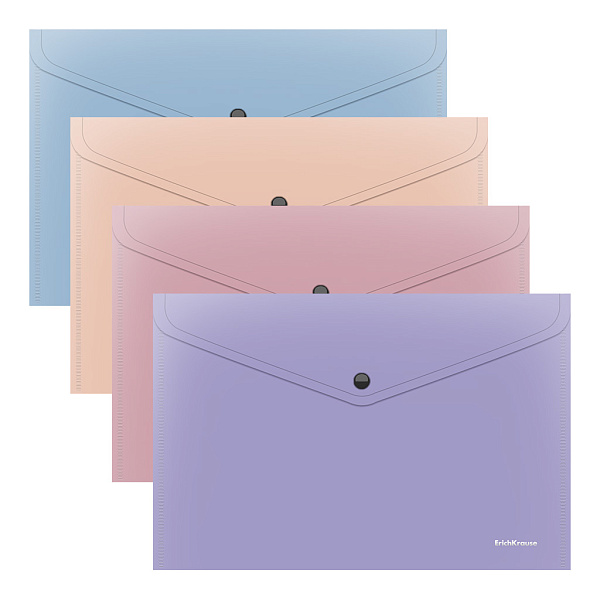 Папка-конверт на кнопке пластиковая ErichKrause Soft Manga, A4, непрозрачный, ассорти (в пакете по 24 шт.)