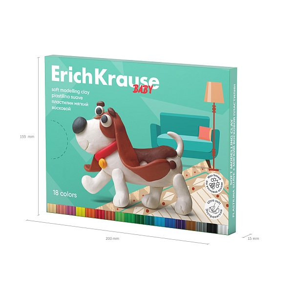 Пластилин 18 цв. мягкий восковой ErichKrause Baby со стеком, 234 г 
