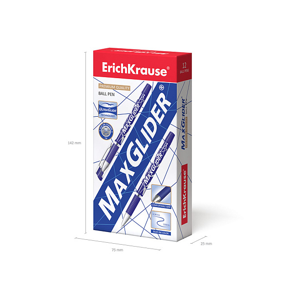 Ручка шариковая ErichKrause MaxGlider® Stick&Grip 0.7, Ultra Glide Technology, СИНЯЯ (в коробке по 12 шт.)