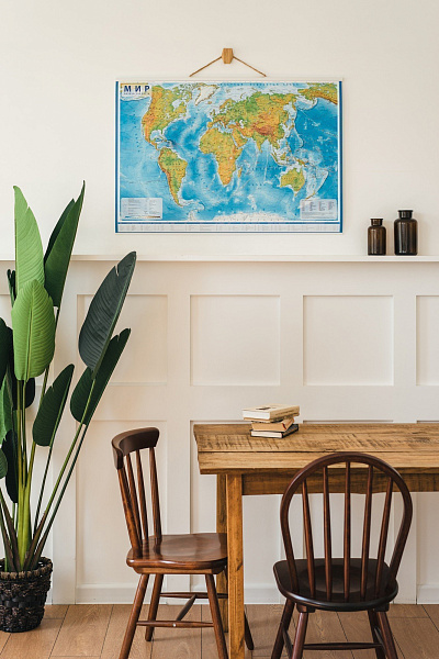 Карта Мира физическая Интерактивная 1:29М 101*66 см (с ламинацией)