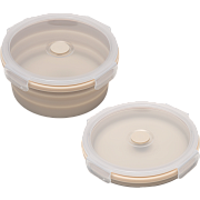 Ланчбокс складной герметичный "deVENTE" бежевый, круглый, 850 мл, диаметр 16 см, высота 7 см, в сложенном виде высота 2,5 см, силиконовый, с пластиковой крышкой, с отвестием вентиляции и силиконовой заглушкой