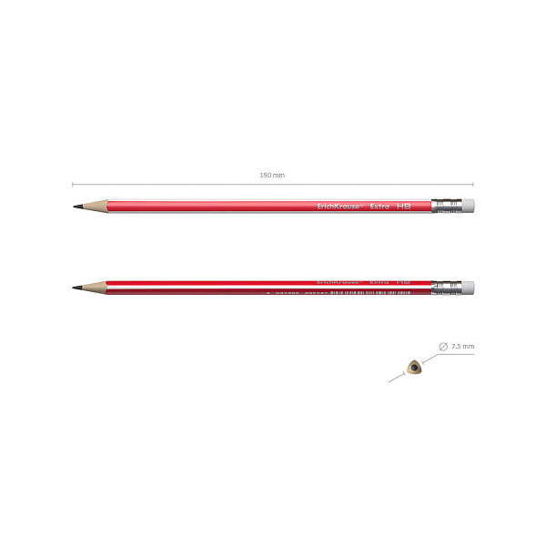 Набор из 3 чернографитных карандашей ErichKrause Extra, трехгранных, с ластиком, HB (в блистере)