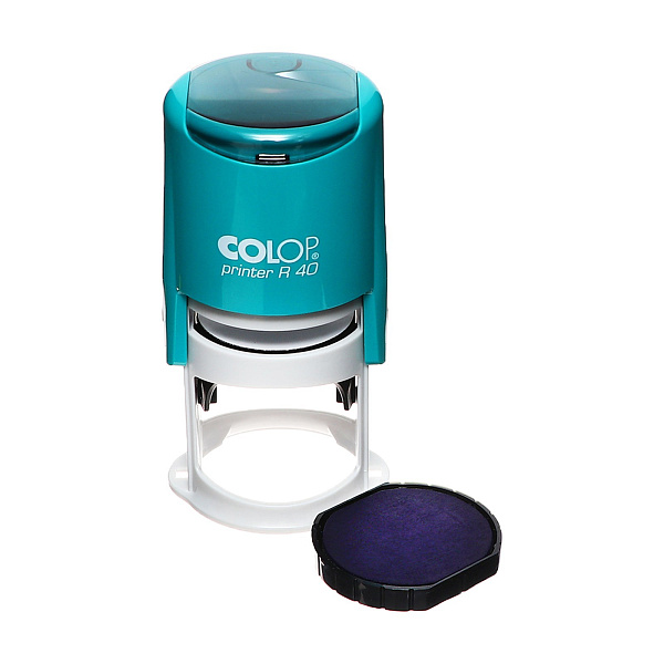 Оснастка для круглой печати PRINTER R40 green/blue с крышкой автомат. пластик. d41,5 мм, корп бирюза