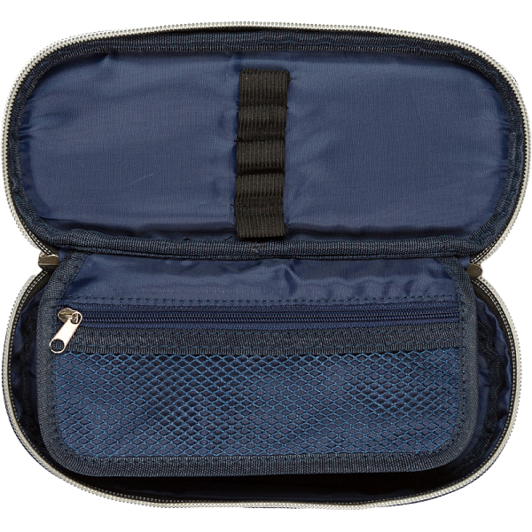 Пенал "deVENTE. Uno Navy" 21x8x5 см, овальный для 50 предметов, с внутренним органайзером-створкой, матовый полиэстер с водоотталкивающей пропиткой, на молнии, аппликация из каучука, темно-синий